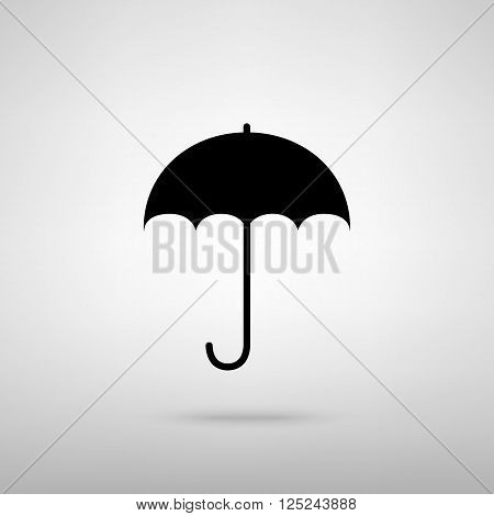 Umbrella sign icon. Rain protection symbol. Flat design style. Black with shadow on gray.