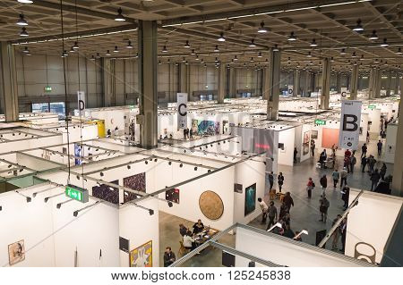 Top View Of People And Booths At Miart 2016 In Milan, Italy