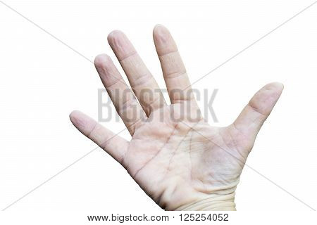 isolated wrinkle young women fingers.The outermost layer of the skin swells when it absorbs water. It is tightly attached to the skin underneath, so it compensates for the increased area by wrinkling.