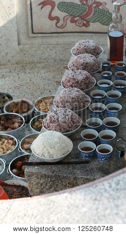 Food for make offering for ancestor's spirits in Buddhism belief