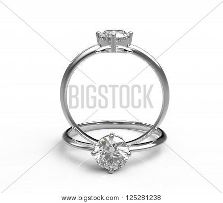 Diamond Rings. Isolated on white background.  Fashion jewelry. 3d digitally rendered illustration