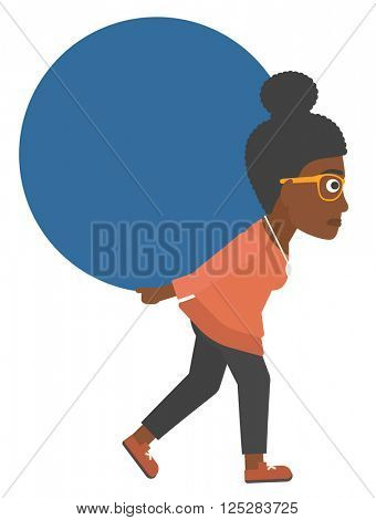 Woman carrying big ball.