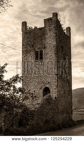 ancient tower on the outskirts of Priverno in the province of Latina in Italy