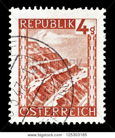 AUSTRIA - CIRCA 1946 :  Cancelled postage stamp printed by Austria, that shows Eisenerz surface mine.