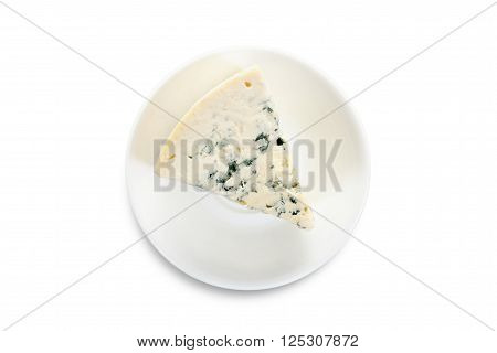 cheese on a white plate isolated on white backgtound
