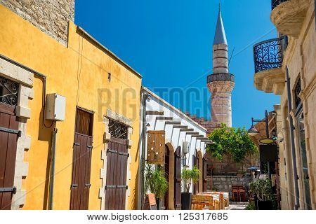 Limassol old town. Street leading to The Great Mosque (Cami Kebir). Limassol Cyprus.