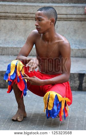 CARTAGENA COLOMBIA - FEB 04 : Street performer in Cartagena Colombia on February 04 2016. The historic port city Cartagena is UNESCO World Heritage Site since 1984.