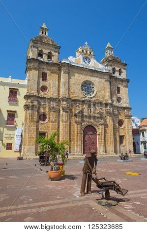 CARTAGENA COLOMBIA - FEB 04 : Cathedral de San Pedro Claver in Cartagena Colombia. on February 04 2016. the Cathedral was founded in 1580.