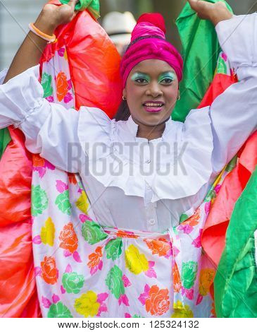 CARTAGENA COLOMBIA - FEB 04 : Street performer in Cartagena Colombia on February 04 2016. The historic port city Cartagena is UNESCO World Heritage Site since 1984.