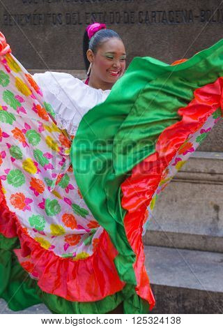 CARTAGENA COLOMBIA - FEB 04 : Street performer in Cartagena Colombia on February 04 2016. The historic port city Cartagena is UNESCO World Heritage Site since 1984.