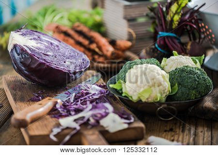 Farm Fresh Vegetables From Local Market In Suuny  Kitchen.