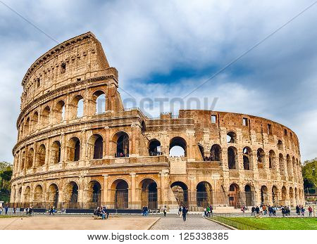 View over the iconic Flavian Amphitheatre aka Colosseum in Rome Italy