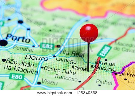 Meda pinned on a map of Portugal