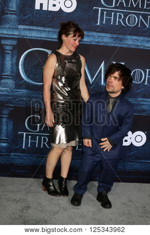 LOS ANGELES - APR 10:  Erica Schmidt, Peter Dinklage at the Game of Thrones Season 6 Premiere Screening at the TCL Chinese Theater IMAX on April 10, 2016 in Los Angeles, CA