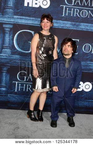 LOS ANGELES - APR 10:  Erica Schmidt, Peter Dinklage at the Game of Thrones Season 6 Premiere Screening at the TCL Chinese Theater IMAX on April 10, 2016 in Los Angeles, CA