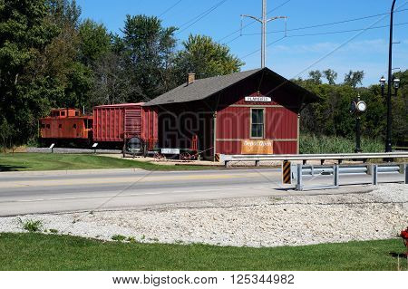 PLAINFIELD, ILLINOIS / UNITED STATES - SEPTEMBER 20, 2015: The old Plainfield Depot now serves as a museum operated by the Plainfield Historic Preservation Commission.