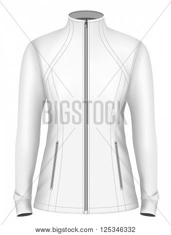 Softshell jacket for lady. Fully editable handmade mesh. Vector illustration.
