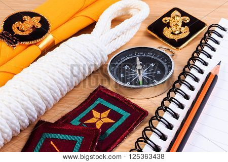 Packing Checklists For Scout Camping Trips, Trip Vacation, Mock Up Close-up On Wooden Table.