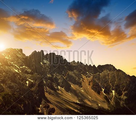 Mountain Latemar at sunset in Dolomites, Italy