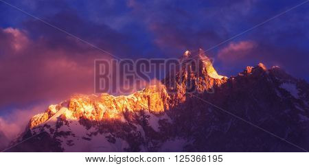 Scenic view of Jannu peak, Kanchenjunga Region, Himalayas, Nepal.