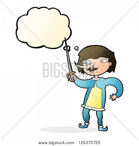 cartoon man with sword with thought bubble