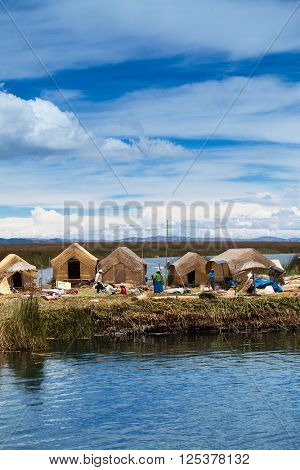 Totora boat on the Titicaca lake near Puno, Peru