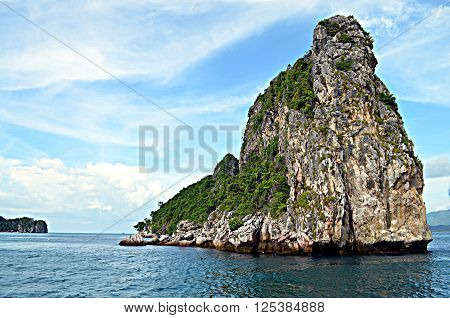 Lone island in golf of thailand with blue sky