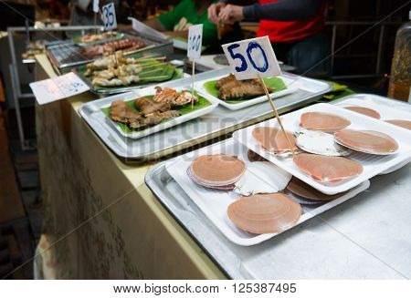 Fresh seafood at fish market near Bangkok, in Thailand