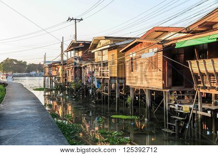 wooden house village near the river in Nonthaburi Bangkok Thailand