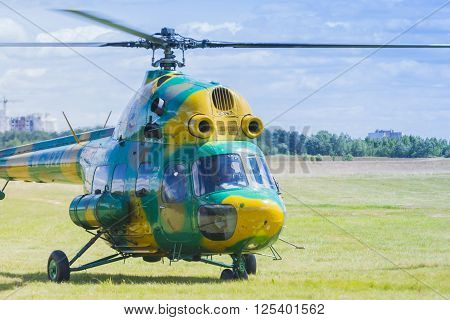 Minsk, Belarus-June 21, 2014: MI-2 Helicopter on Air During Aviation Sport Event Dedicated to the 80th Anniversary of DOSAAF Foundation in Minsk on June 21, 2014 in Minsk, Republic of Belarus