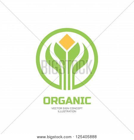 Sprouts and leaves - vector logo concept illustration. Organic logo. Ecology logo. Leafs in circle logo. Bio logo. Nature logo. Agriculture logo. Vector logo template. Design element.