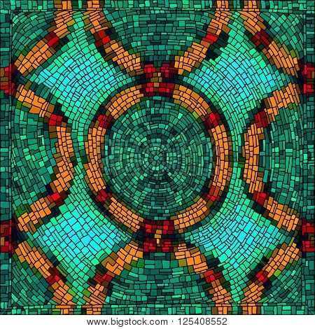 Geometrical background with bright mosaic drawing. Seamless patterns. Vector illustration.