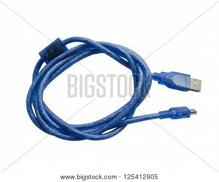 USB cable with a ferrite ring on white