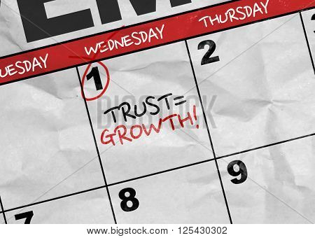 Concept image of a Calendar with the text: Trust = Growth