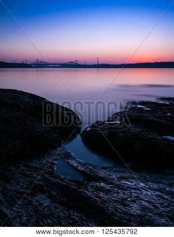 The Quebec bridges from the beach of Cap Rouge during sunrise !