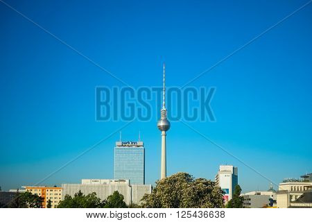 BERLIN, GERMANY- MAY 15: Tv tower or Fersehturm in Berlin on MAY 15, 2013. BERLIN, Germany.