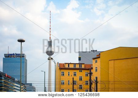 BERLIN, GERMANY- MAY 15: Tv tower or Fersehturm in Berlin on MAY 15, 2013. BERLIN, Germany.