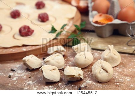 Russian traditional pelmeni with meat