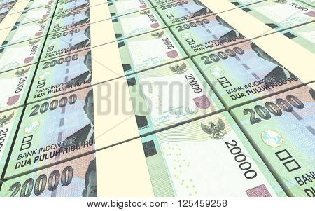 Indonesian rupiah bills stacks background. 3D illustration.