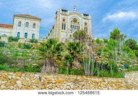 The Selesian Church of Jesus the Adolescent located on the top of the highest hill in Nazareth Israel.
