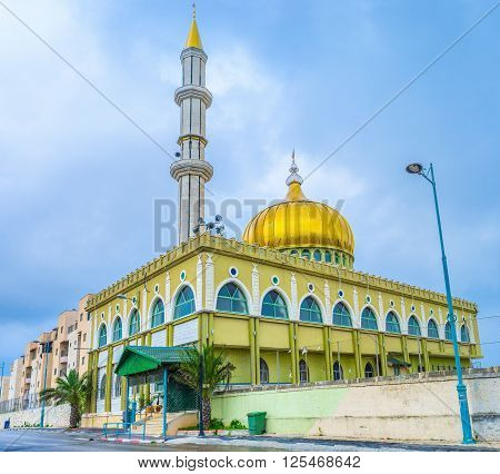 The beautiful exterior of Makam Al-Nabi Sain Mosque on the hill of Nazareth Israel.