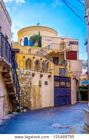 NAZARETH ISRAEL - FEBRUARY 21 2016: The beautiful building of International centre Mary of Nazareth located in the centre of the old city on February 2 in Nazareth Israel.