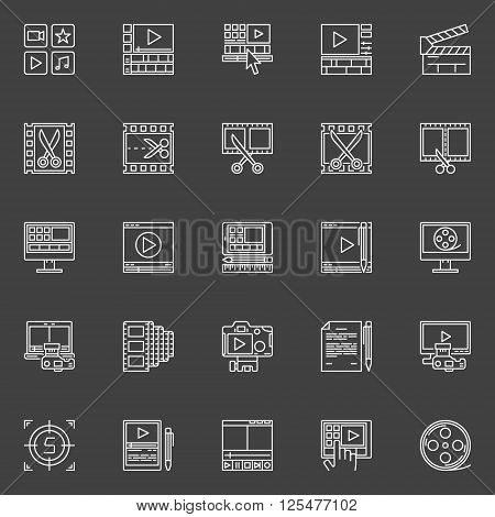 Video editing linear icons - vector collection of video or movie editor symbol or signs