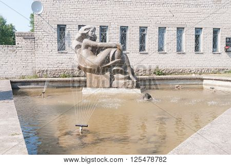 Yantarny, Russia - June 30, 2010: Fountain near checkpoint of Kaliningrad Amber Factory