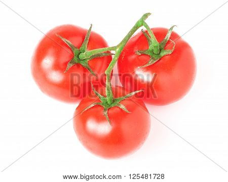 branch of three tomatoes isolated on white background.