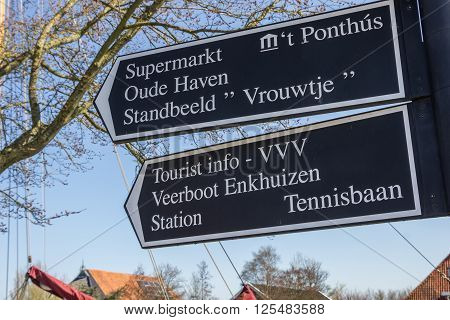 STAVOREN, NETHERLANDS - APRIL 11, 2016: Tourist sign in the center of Stavoren, Netherlands