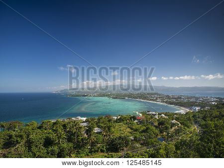 View of boracay island tropical coastline towards bolabog beach in philippines