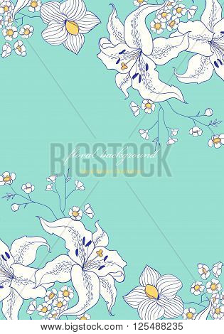 vector floral background with hand drawn white lily