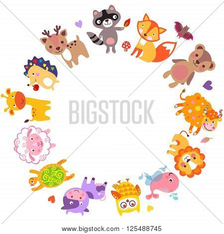 Cute animals walking around globe Save animals emblem animal planet animals world.