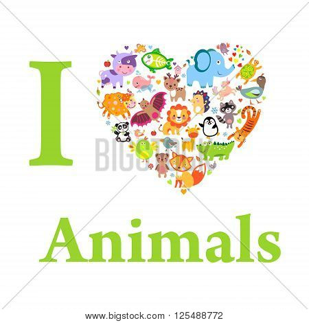 I love animals concept Heart Vector Illustration.